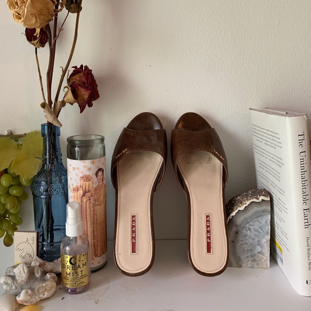 PRADA BROWN PLATFORM WEDGES WORN ONCE